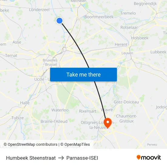 Humbeek Stone Street to Parnasse-ISEI map