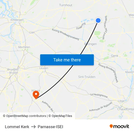 Lommel Kerk to Parnasse-ISEI map