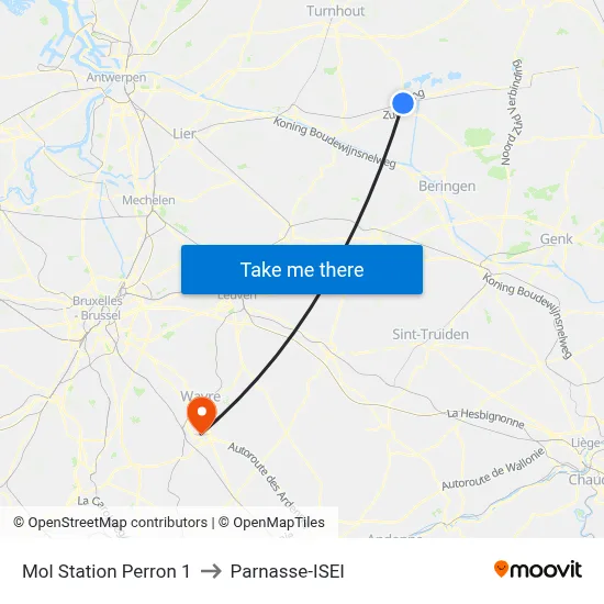 Mol Station Perron 1 to Parnasse-ISEI map