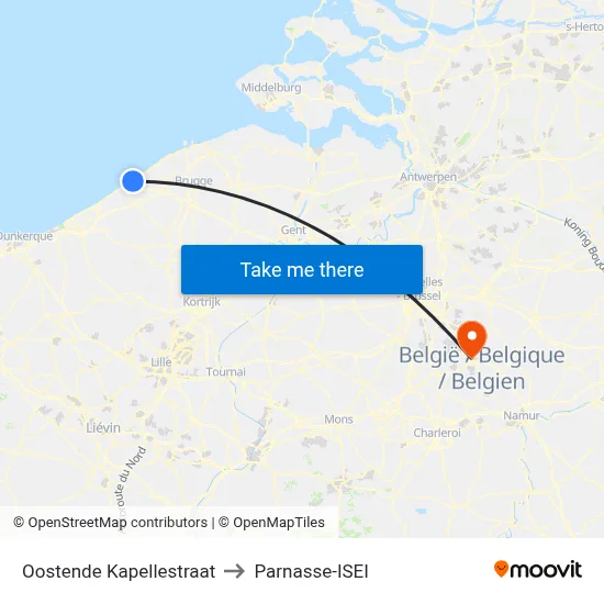Ostend Chapel Street to Parnasse-ISEI map