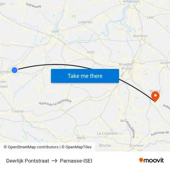 Deerlijk Pont Street to Parnasse-ISEI map