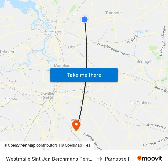 Westmalle St. John Berchmans Platform 1 to Parnasse-ISEI map