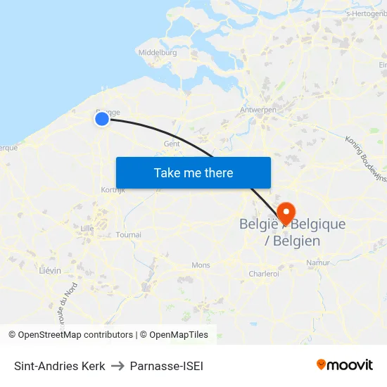 Sint-Andries Church to Parnasse-ISEI map