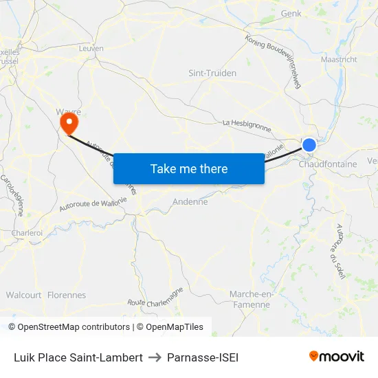 Liege Saint-Lambert Square to Parnasse-ISEI map