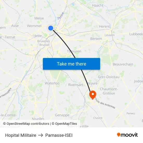 Military Hospital to Parnasse-ISEI map
