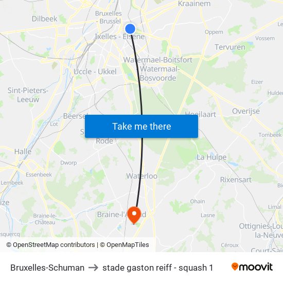 Bruxelles-Schuman to stade gaston reiff - squash 1 map