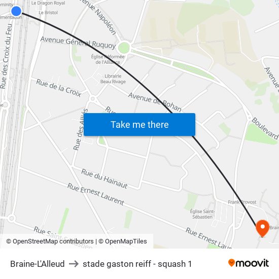 Braine-L'Alleud to stade gaston reiff - squash 1 map