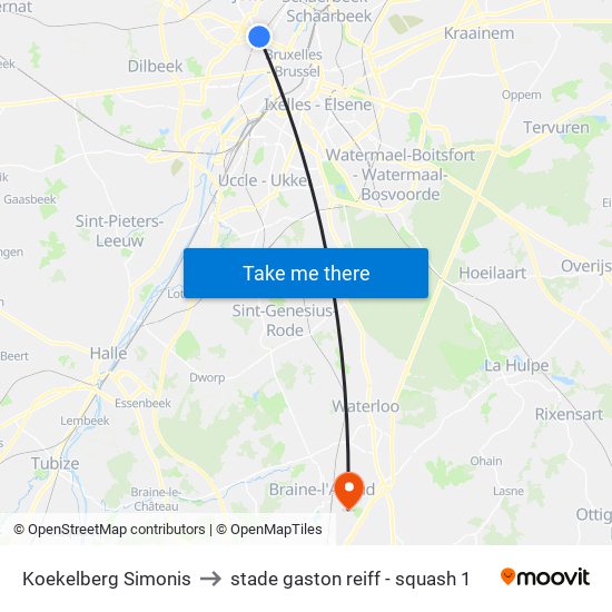 Koekelberg Simonis to stade gaston reiff - squash 1 map