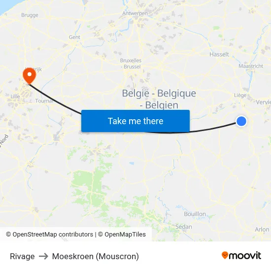 Rivage to Moeskroen (Mouscron) map