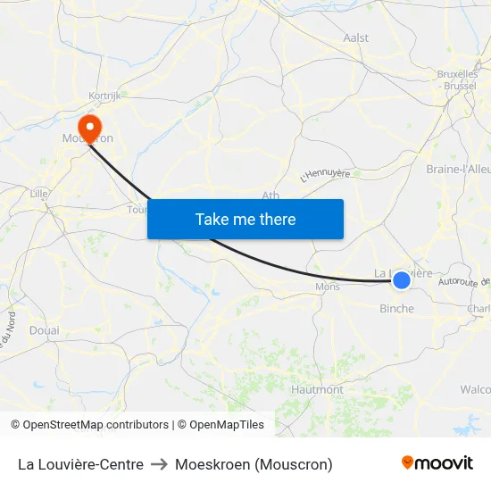 La Louvière-Centre to Moeskroen (Mouscron) map