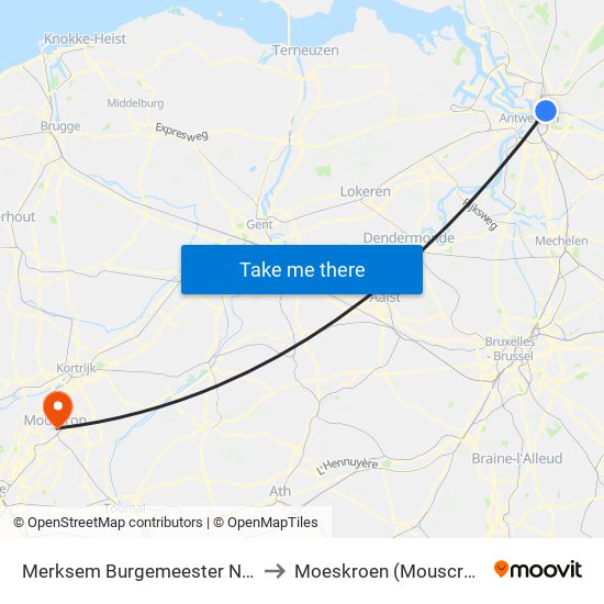 Merksem Burgemeester Nolf to Moeskroen (Mouscron) map