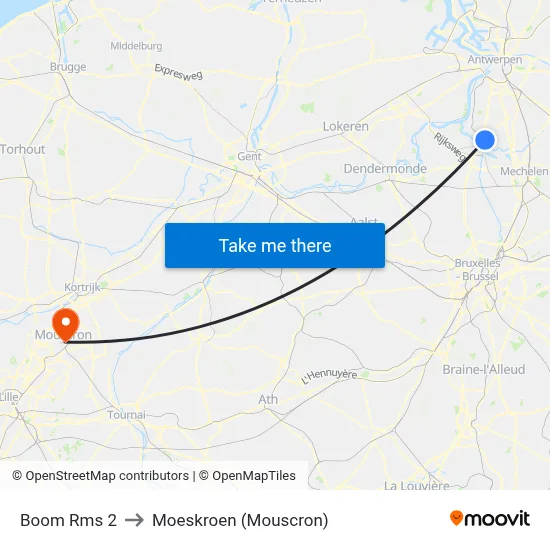Boom Rms 2 to Moeskroen (Mouscron) map