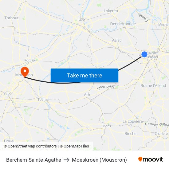 Berchem-Sainte-Agathe to Moeskroen (Mouscron) map