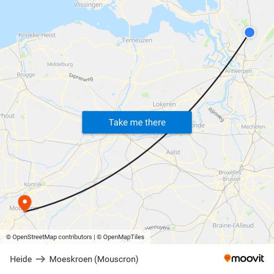 Heide to Moeskroen (Mouscron) map