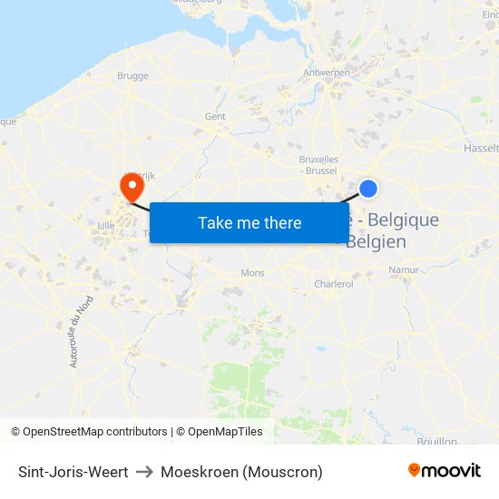 Sint-Joris-Weert to Moeskroen (Mouscron) map