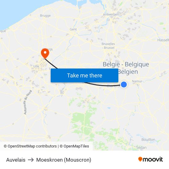 Auvelais to Moeskroen (Mouscron) map