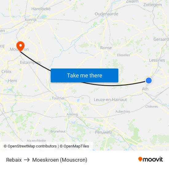 Rebaix to Moeskroen (Mouscron) map