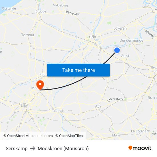 Serskamp to Moeskroen (Mouscron) map