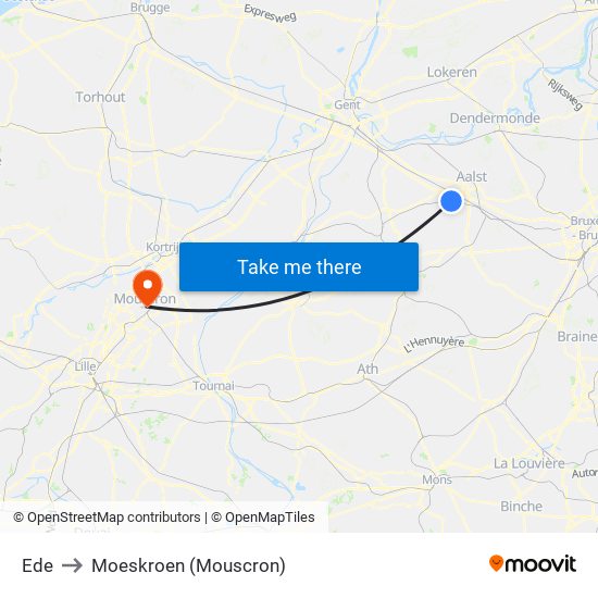 Ede to Moeskroen (Mouscron) map