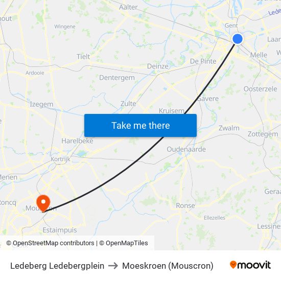 Ledeberg Ledebergplein to Moeskroen (Mouscron) map