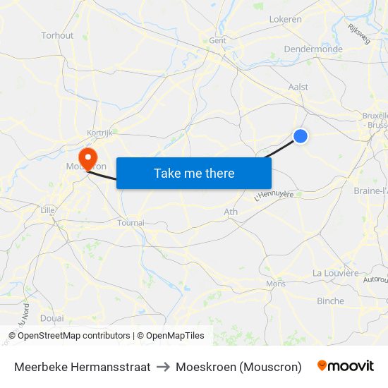 Meerbeke Hermansstraat to Moeskroen (Mouscron) map