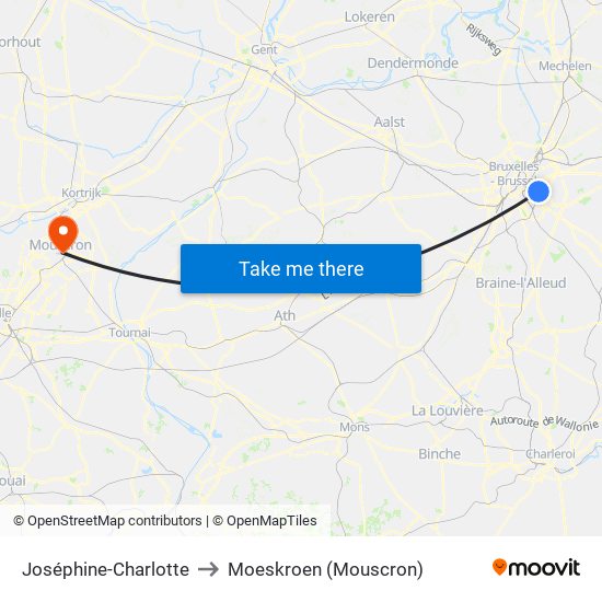 Joséphine-Charlotte to Moeskroen (Mouscron) map