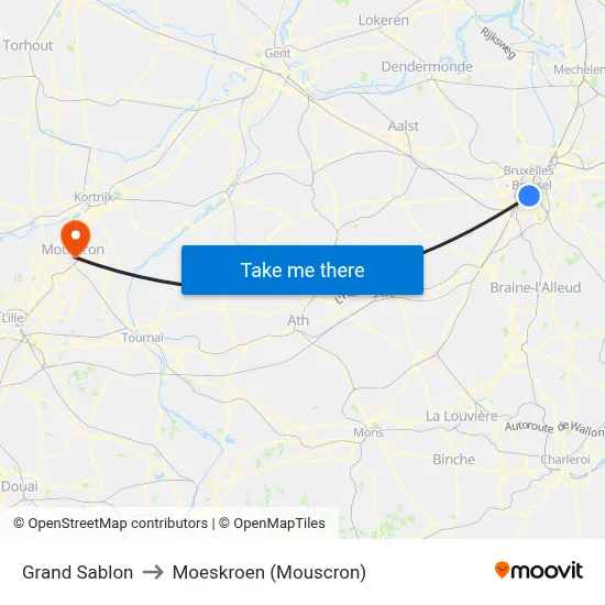 Grand Sablon to Moeskroen (Mouscron) map