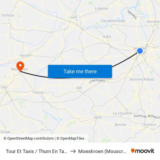 Tour Et Taxis / Thurn En Taxis to Moeskroen (Mouscron) map