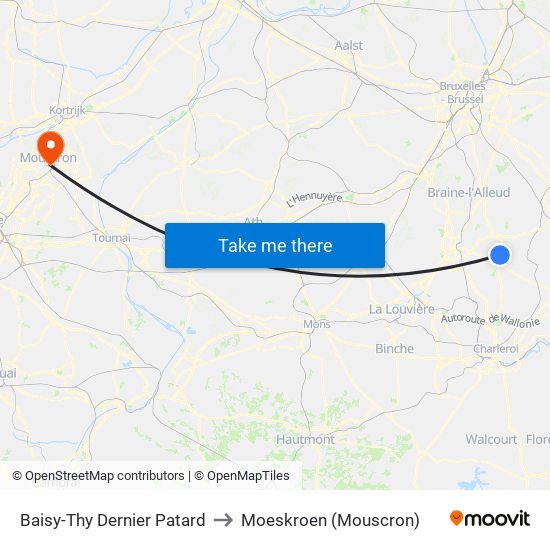 Baisy-Thy Dernier Patard to Moeskroen (Mouscron) map