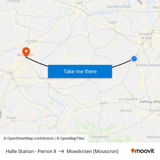 Halle Station - Perron 8 to Moeskroen (Mouscron) map