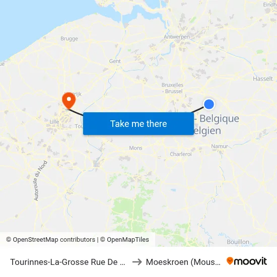 Tourinnes-La-Grosse Rue De L'Eglise to Moeskroen (Mouscron) map