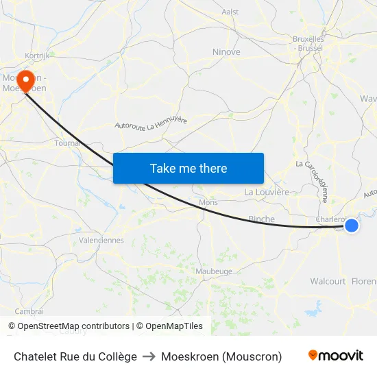 Chatelet Rue du Collège to Moeskroen (Mouscron) map