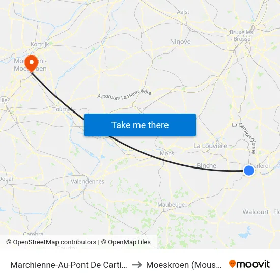 Marchienne-Au-Pont De Cartier (M) to Moeskroen (Mouscron) map