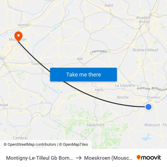 Montigny-Le-Tilleul Gb Bomerée to Moeskroen (Mouscron) map
