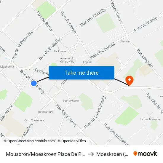 Mouscron/Moeskroen Place De Picardie/Picardieplein to Moeskroen (Mouscron) map