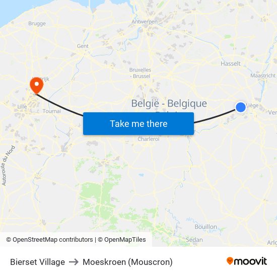 Bierset Village to Moeskroen (Mouscron) map