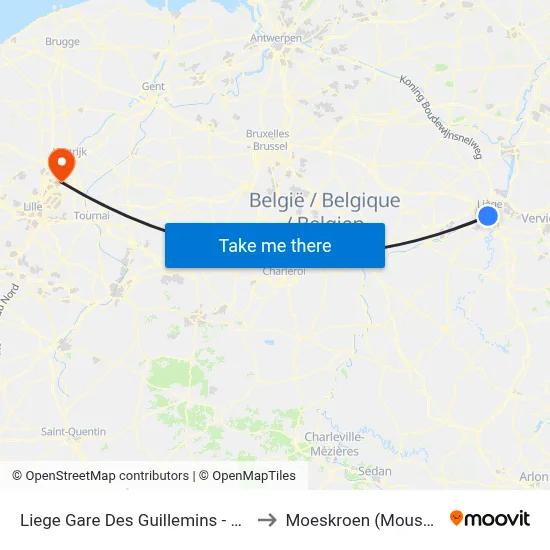 Liege Gare Des Guillemins - Quai C to Moeskroen (Mouscron) map