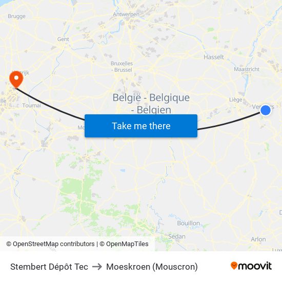 Stembert Dépôt Tec to Moeskroen (Mouscron) map
