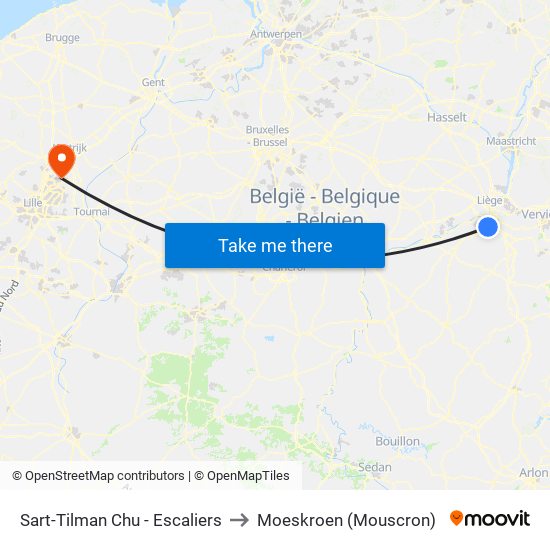 Sart-Tilman Chu - Escaliers to Moeskroen (Mouscron) map