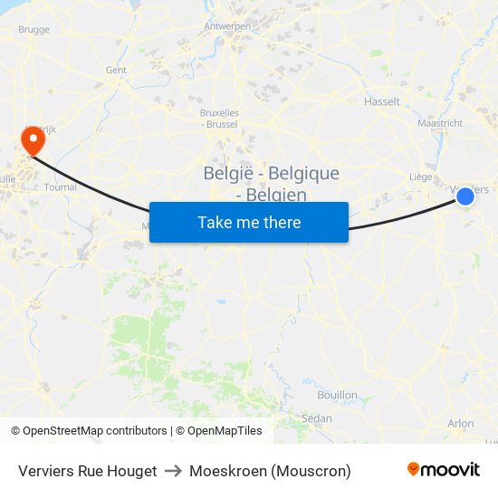 Verviers Rue Houget to Moeskroen (Mouscron) map