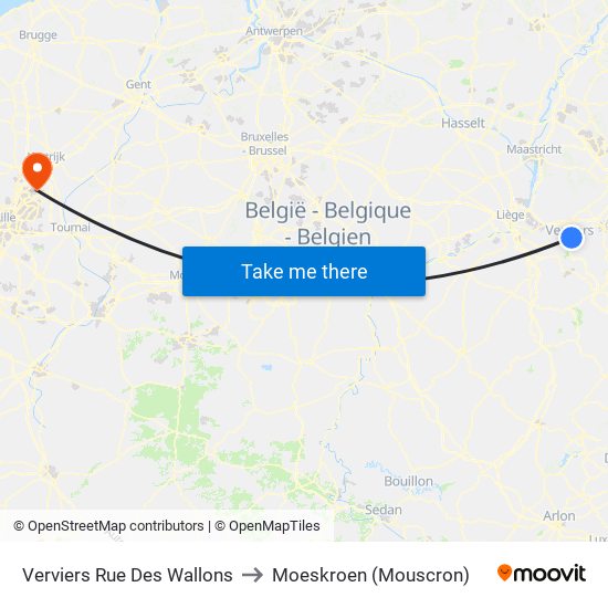 Verviers Rue Des Wallons to Moeskroen (Mouscron) map