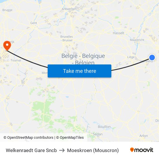 Welkenraedt Gare Sncb to Moeskroen (Mouscron) map