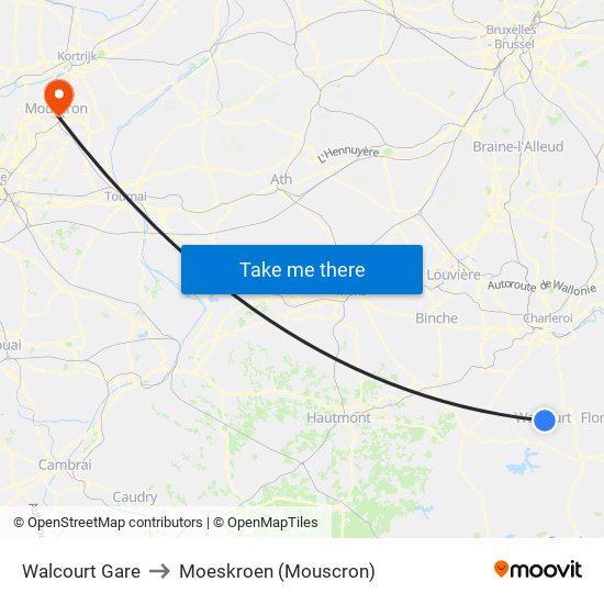 Walcourt Gare to Moeskroen (Mouscron) map