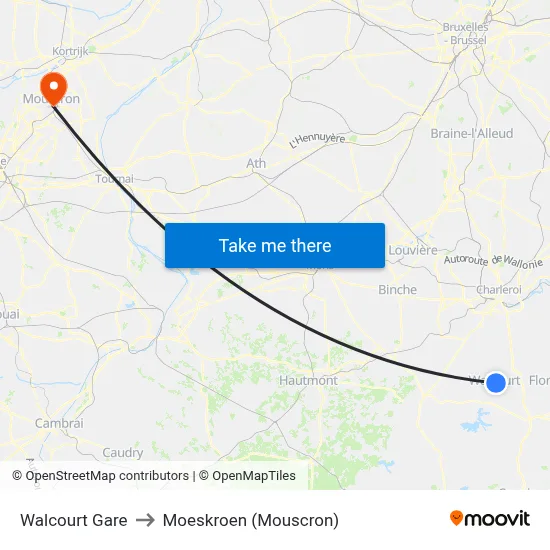 Walcourt Gare to Moeskroen (Mouscron) map