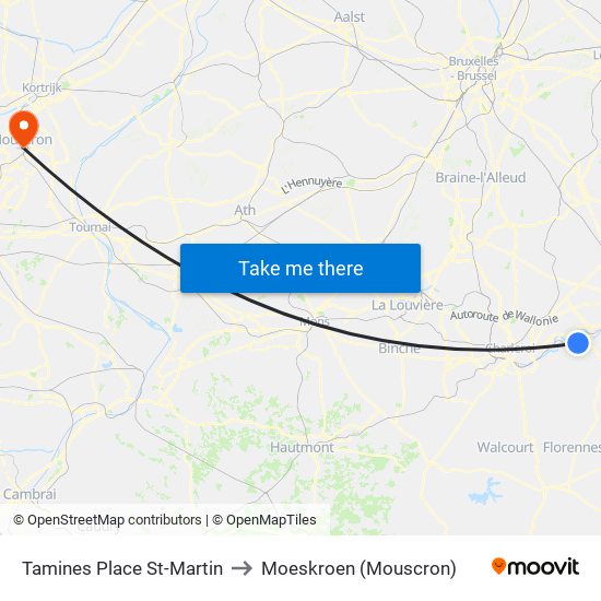 Tamines Place St-Martin to Moeskroen (Mouscron) map