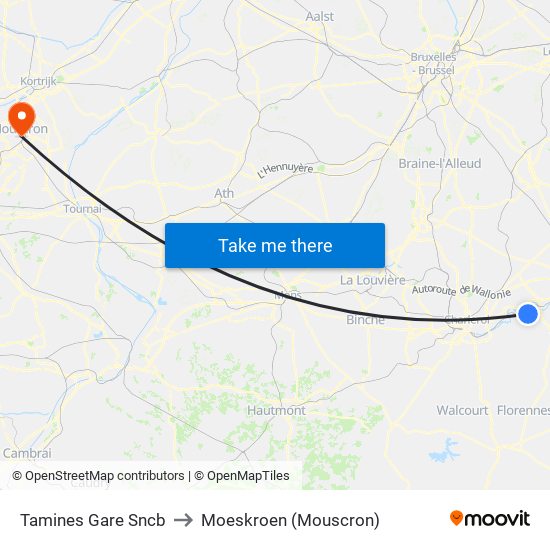 Tamines Gare Sncb to Moeskroen (Mouscron) map