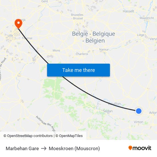 Marbehan Gare to Moeskroen (Mouscron) map