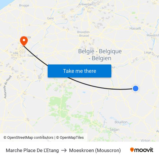 Marche Place De L'Etang to Moeskroen (Mouscron) map