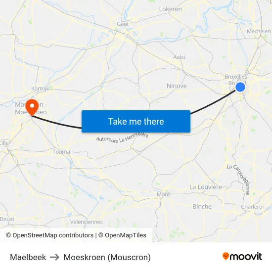 Maelbeek to Moeskroen (Mouscron) map