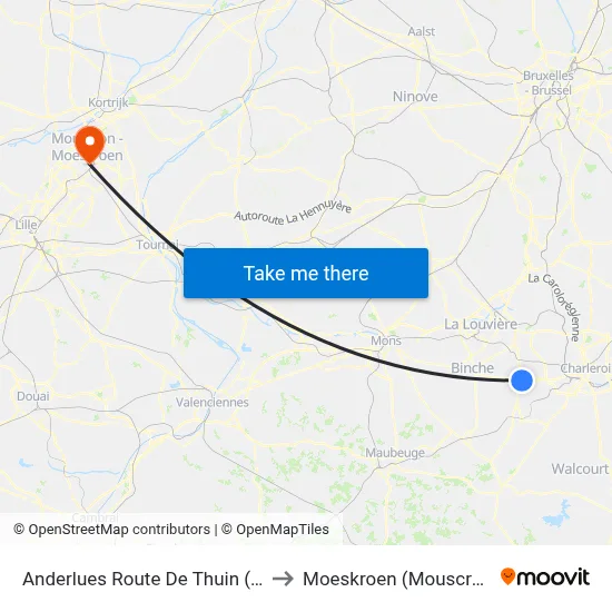 Anderlues Route De Thuin (M) to Moeskroen (Mouscron) map